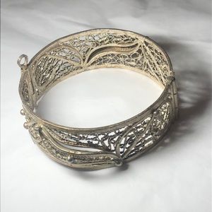 Ottoman Style Spun Silver Hinged bracelet